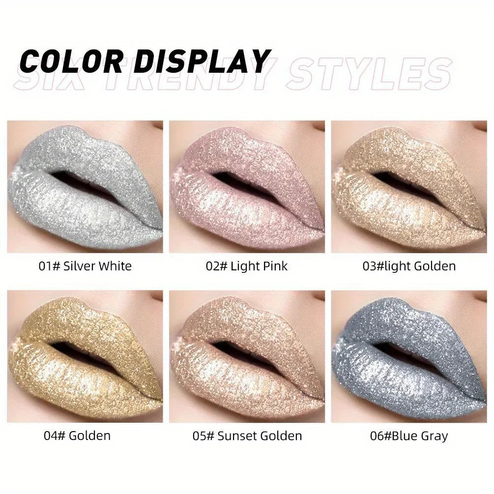 Metallic Glitter Liquid Lipstick Makeup Waterproof Lip Gloss Long-lasting Shimmer Metal Diamond Lip Glaze Tint Charming