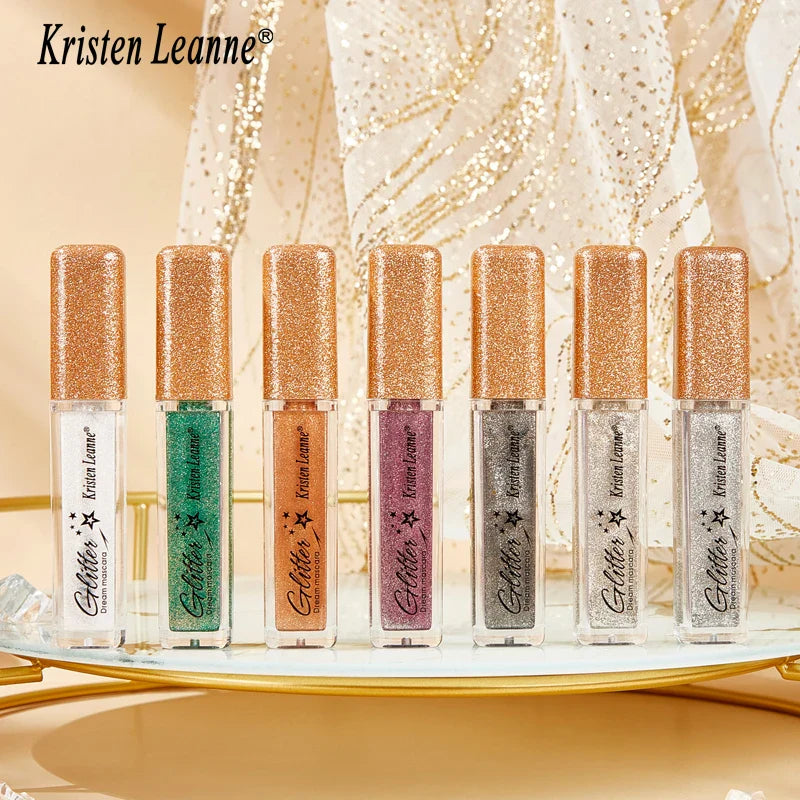 Rose Gold Sequin Glitter Mascara Shiny Eyelashes Quick Dry Waterproof Curling Thick Diamond Colored Mascara Shimmer Eye Makeup