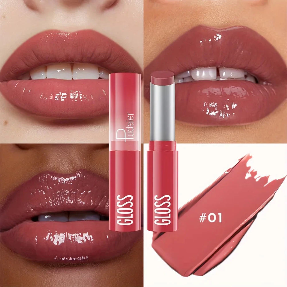 1 pcs Long-Lasting Waterproof Lipstick, Glossy Mirror Finish, Non-Stick Matte Nude Shades for Plumper Lips