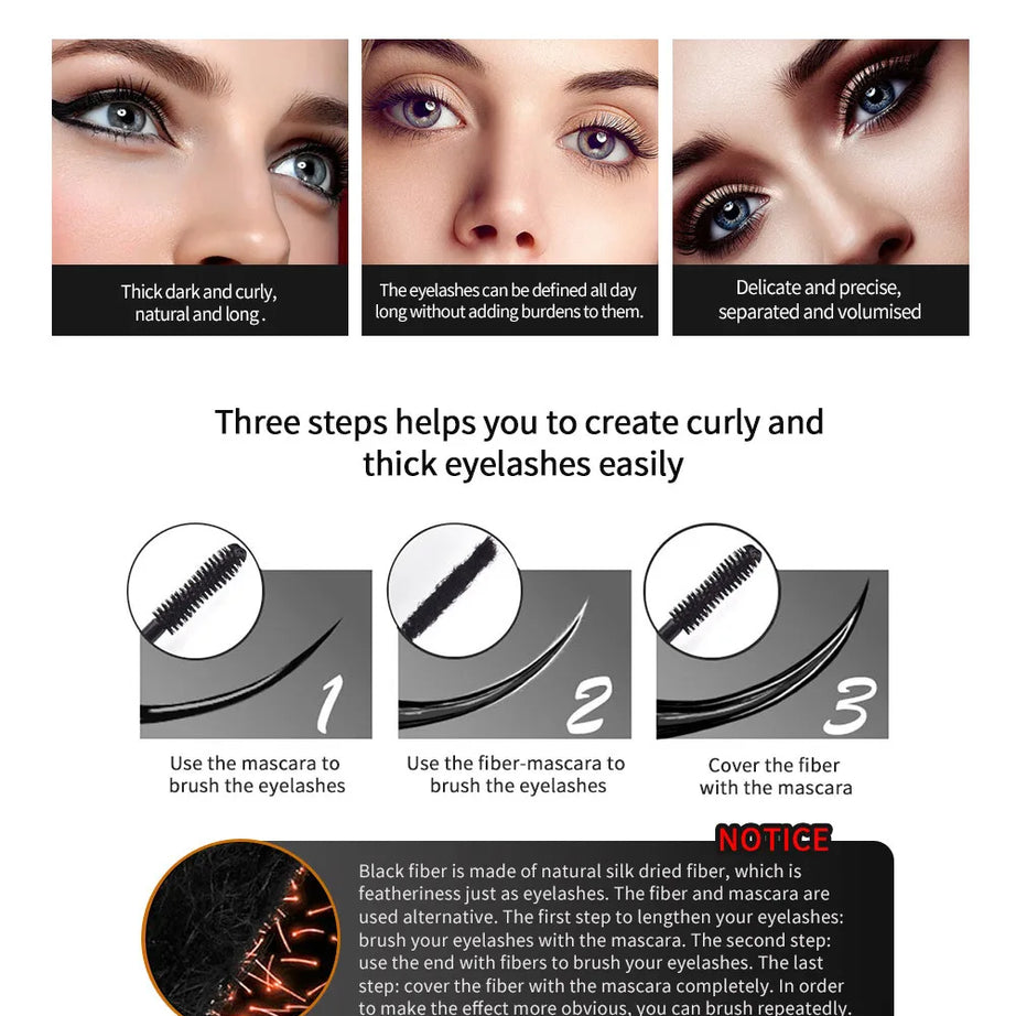 3D Lash Volumizing Mascara 2-Piece Set, Lengthening & Curling Effect, Waterproof Smudge-Proof for Dramatic Long Lashes, Black