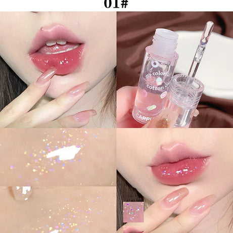 3Pcs/box Transparent Glitter Lip Gloss Set Clear Water Light Lip Glaze Moisturizer Color Changing Lip Oil Jelly Mirror Lipsticks