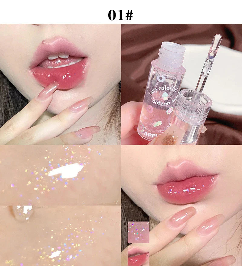 3Pcs/box Transparent Glitter Lip Gloss Set Clear Water Light Lip Glaze Moisturizer Color Changing Lip Oil Jelly Mirror Lipsticks