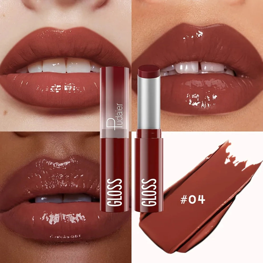 1 pcs Long-Lasting Waterproof Lipstick, Glossy Mirror Finish, Non-Stick Matte Nude Shades for Plumper Lips