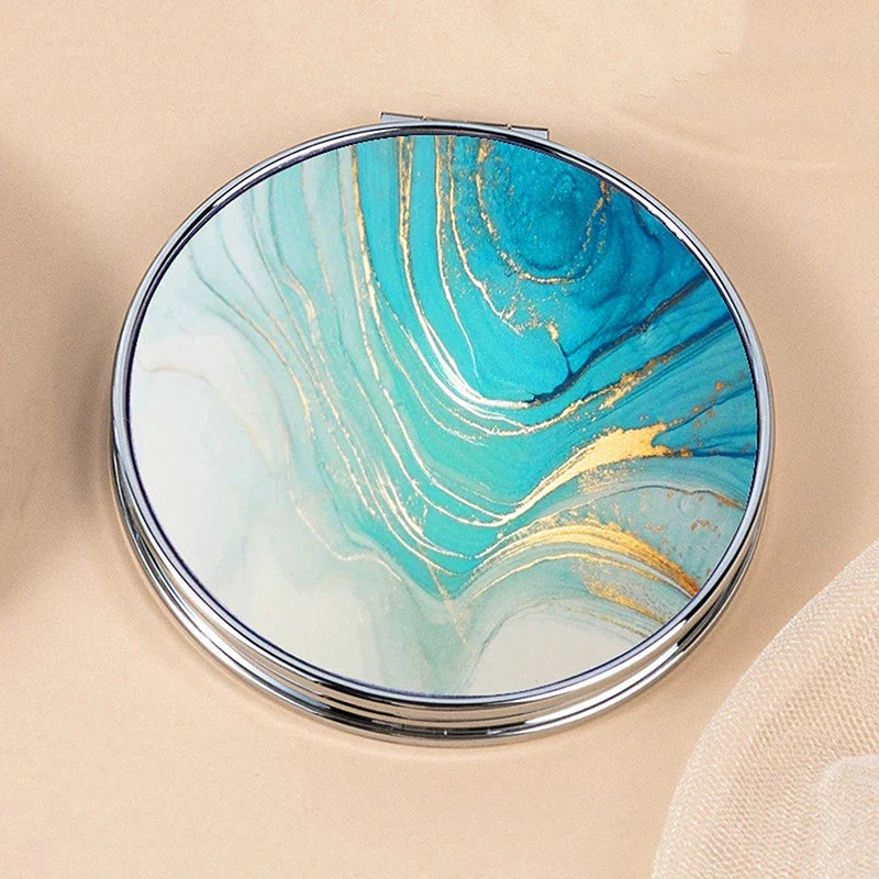 Stripe Pattern Vintage Hand Women Mini Compact Makeup Mirror Portable Green/Purple/Blue Bag Mirror