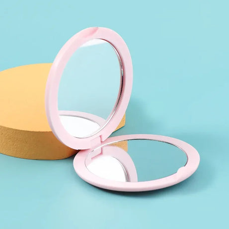 Folding Double-Sided Cosmetic Mirrors for Women Gifts with Flowing Sparkling Sand Mini Makeup Mirror Compact Pocket Mirrors Pink
