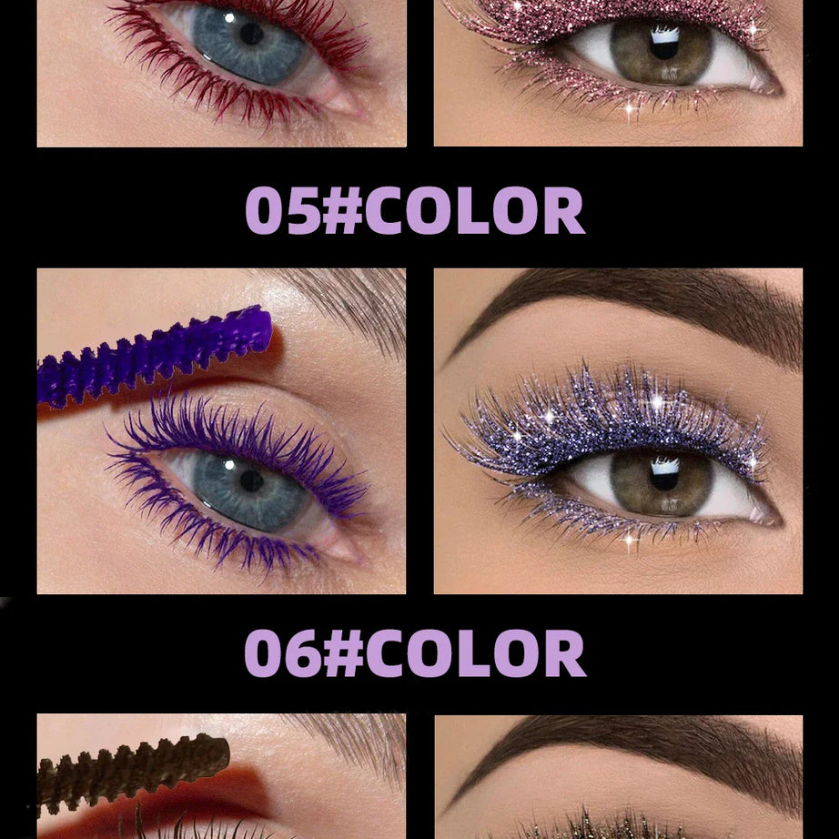 QIBEST Double Ended Diamond Glitter Mascara Lasting Colored Mascara Eyelashes Pink Blue Green Red Voluminous Mascara Rimel