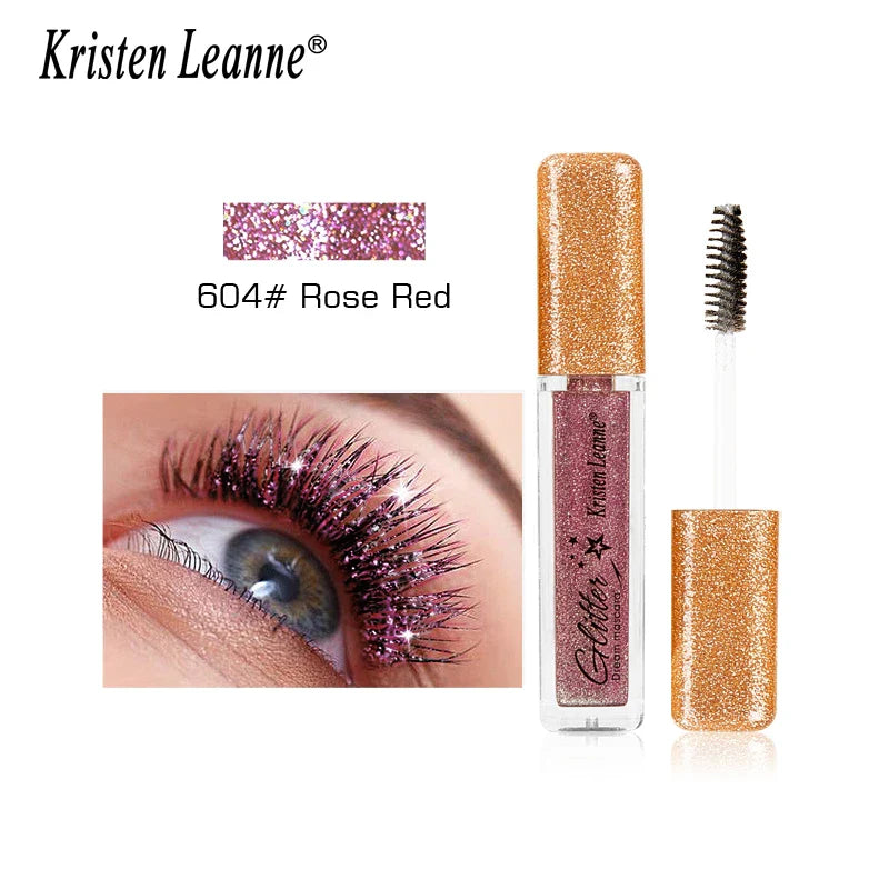 Rose Gold Sequin Glitter Mascara Shiny Eyelashes Quick Dry Waterproof Curling Thick Diamond Colored Mascara Shimmer Eye Makeup