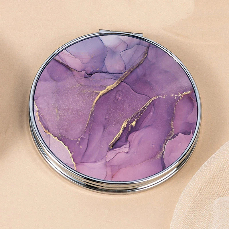 Stripe Pattern Vintage Hand Women Mini Compact Makeup Mirror Portable Green/Purple/Blue Bag Mirror