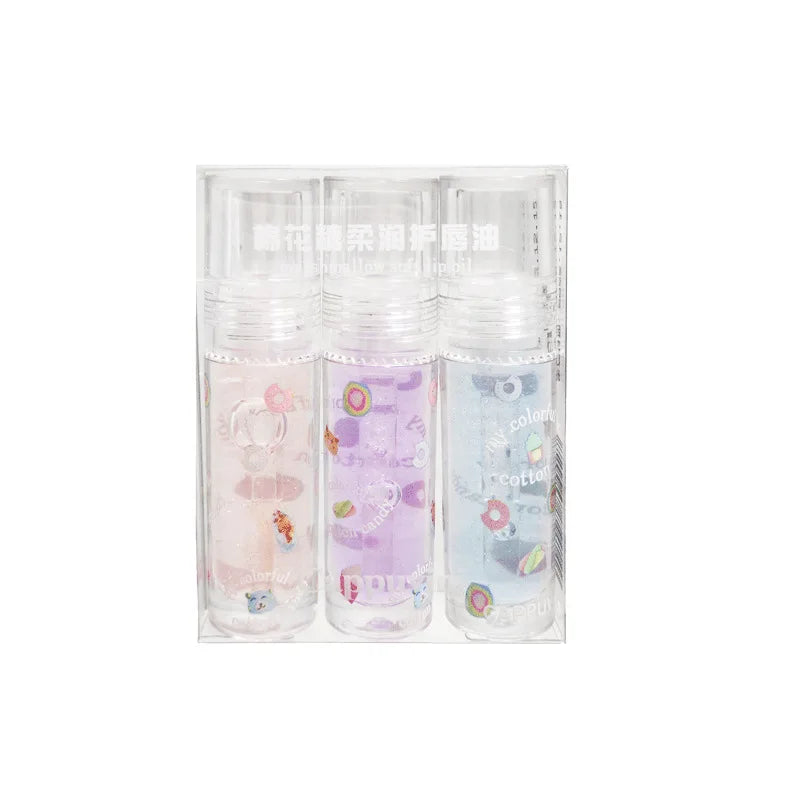 3Pcs/box Transparent Glitter Lip Gloss Set Clear Water Light Lip Glaze Moisturizer Color Changing Lip Oil Jelly Mirror Lipsticks