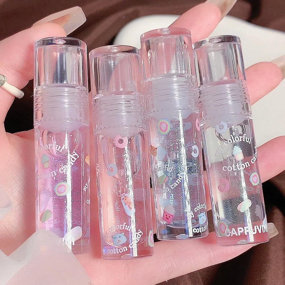 3Pcs/box Transparent Glitter Lip Gloss Set Clear Water Light Lip Glaze Moisturizer Color Changing Lip Oil Jelly Mirror Lipsticks