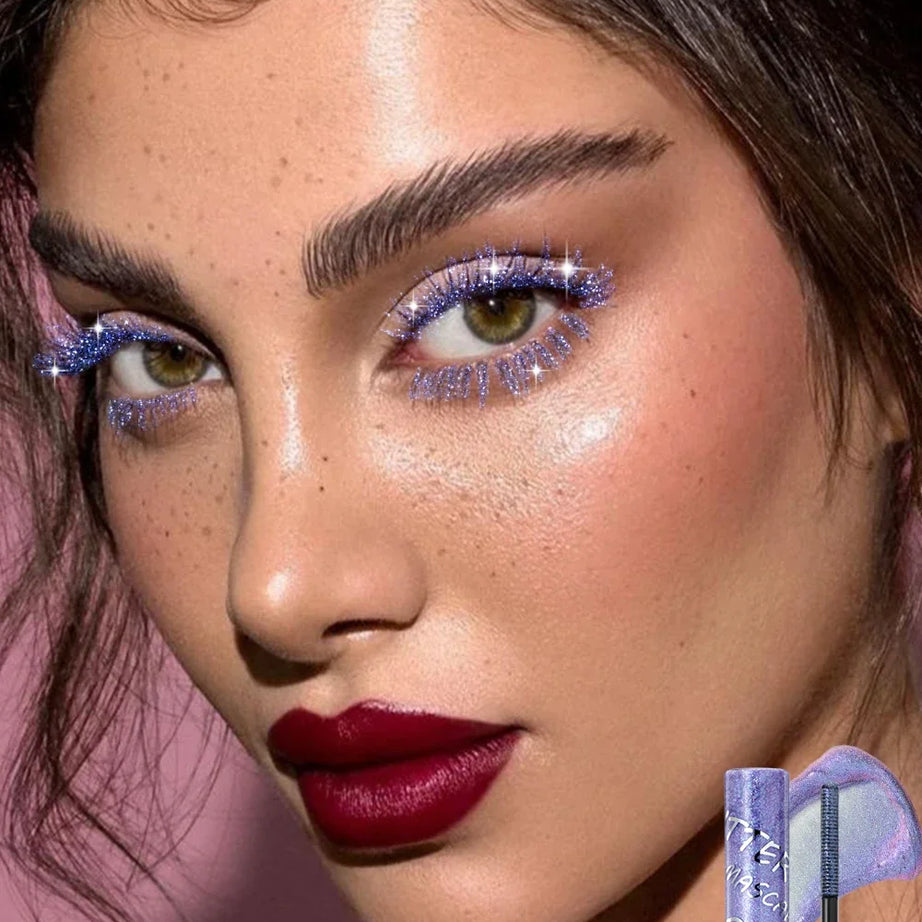 QIBEST Double Ended Diamond Glitter Mascara Lasting Colored Mascara Eyelashes Pink Blue Green Red Voluminous Mascara Rimel