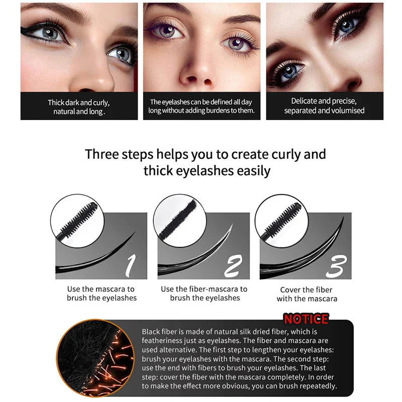 3D Lash Volumizing Mascara 2-Piece Set, Lengthening & Curling Effect, Waterproof Smudge-Proof for Dramatic Long Lashes, Black