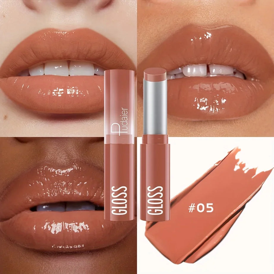 1 pcs Long-Lasting Waterproof Lipstick, Glossy Mirror Finish, Non-Stick Matte Nude Shades for Plumper Lips