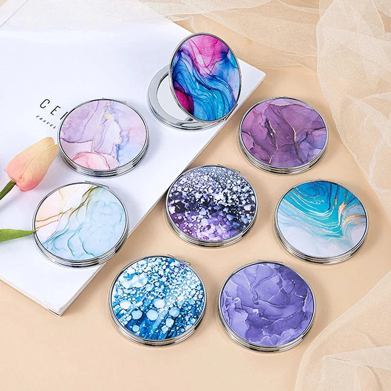 Stripe Pattern Vintage Hand Women Mini Compact Makeup Mirror Portable Green/Purple/Blue Bag Mirror