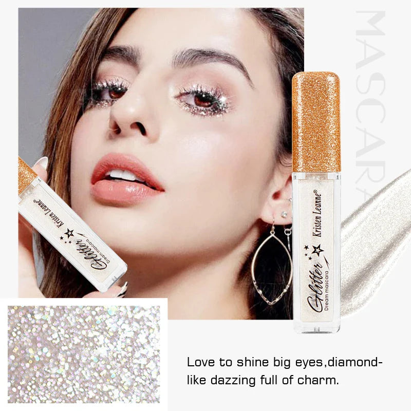 Rose Gold Sequin Glitter Mascara Shiny Eyelashes Quick Dry Waterproof Curling Thick Diamond Colored Mascara Shimmer Eye Makeup