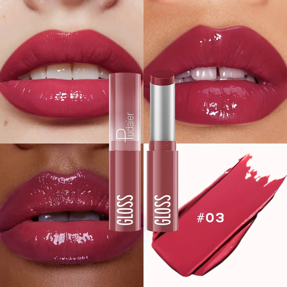 1 pcs Long-Lasting Waterproof Lipstick, Glossy Mirror Finish, Non-Stick Matte Nude Shades for Plumper Lips