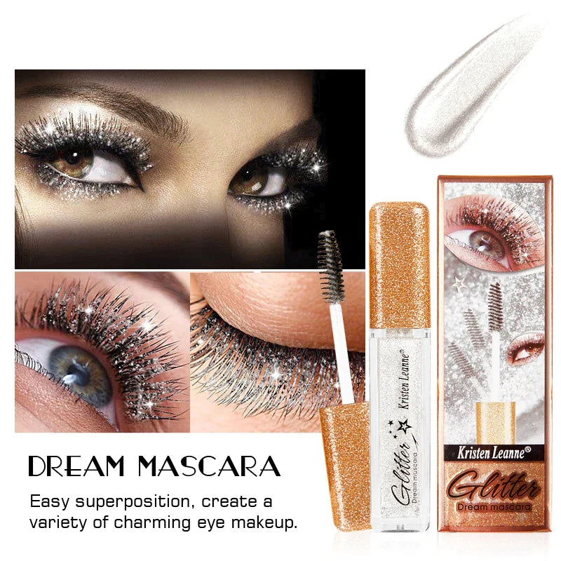 Rose Gold Sequin Glitter Mascara Shiny Eyelashes Quick Dry Waterproof Curling Thick Diamond Colored Mascara Shimmer Eye Makeup