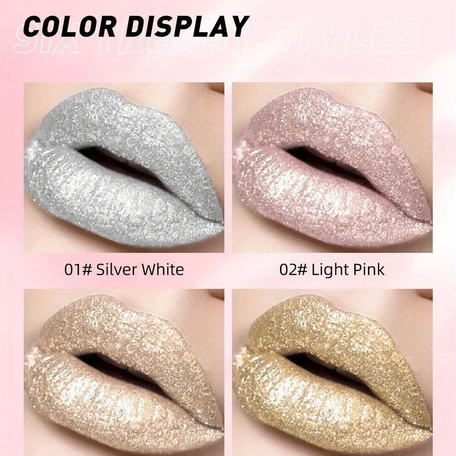 Metallic Glitter Liquid Lipstick Makeup Waterproof Lip Gloss Long-lasting Shimmer Metal Diamond Lip Glaze Tint Charming