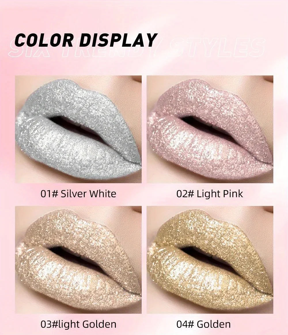 Metallic Glitter Liquid Lipstick Makeup Waterproof Lip Gloss Long-lasting Shimmer Metal Diamond Lip Glaze Tint Charming