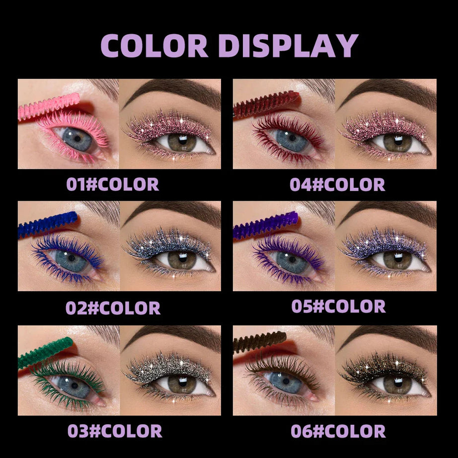 QIBEST Double Ended Diamond Glitter Mascara Lasting Colored Mascara Eyelashes Pink Blue Green Red Voluminous Mascara Rimel