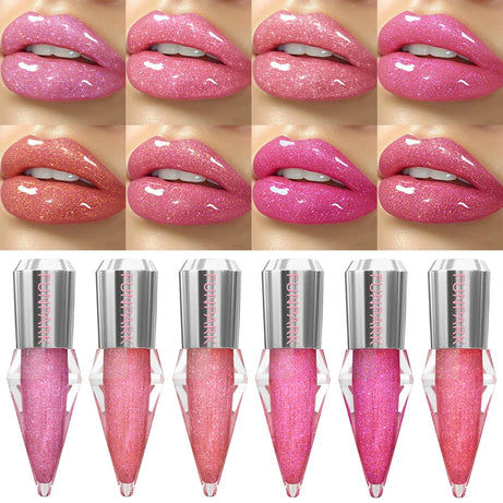 8 Color Glitter Shimmer Lip Gloss Moisturizing Lip Tinted Fuller Lip Effect Diamond Liquid Lipstick Makeup Sexy Lip Care Gifts