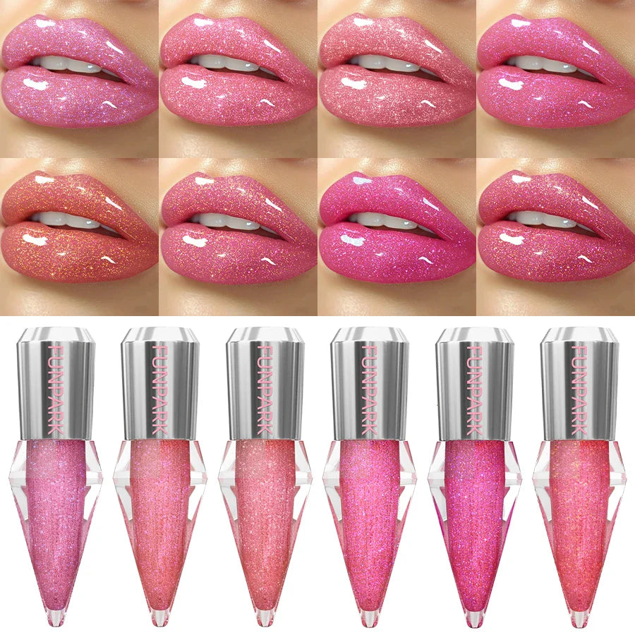 8 Color Glitter Shimmer Lip Gloss Moisturizing Lip Tinted Fuller Lip Effect Diamond Liquid Lipstick Makeup Sexy Lip Care Gifts