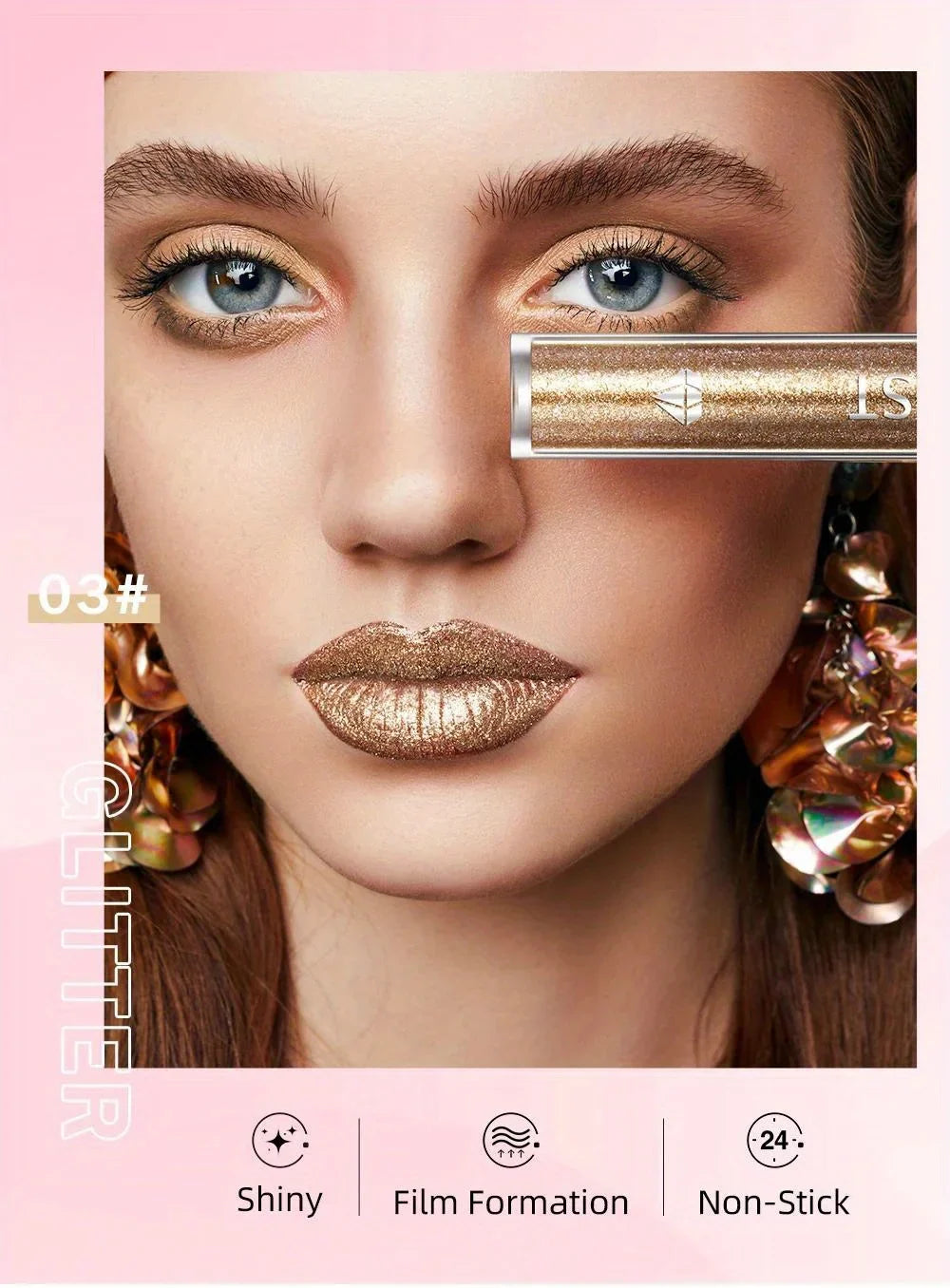 Metallic Glitter Liquid Lipstick Makeup Waterproof Lip Gloss Long-lasting Shimmer Metal Diamond Lip Glaze Tint Charming