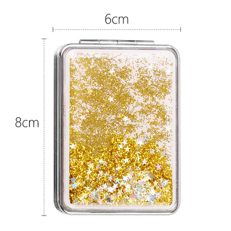 Folding Double-Sided Cosmetic Mirrors for Women Gifts with Flowing Sparkling Sand Mini Makeup Mirror Compact Pocket Mirrors Pink