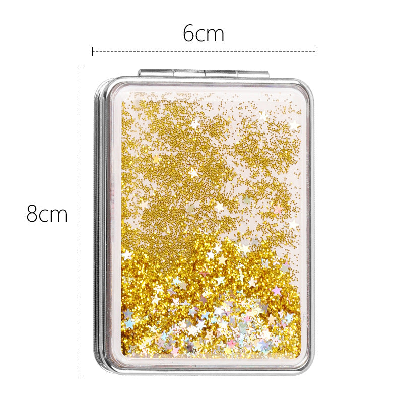 Folding Double-Sided Cosmetic Mirrors for Women Gifts with Flowing Sparkling Sand Mini Makeup Mirror Compact Pocket Mirrors Pink