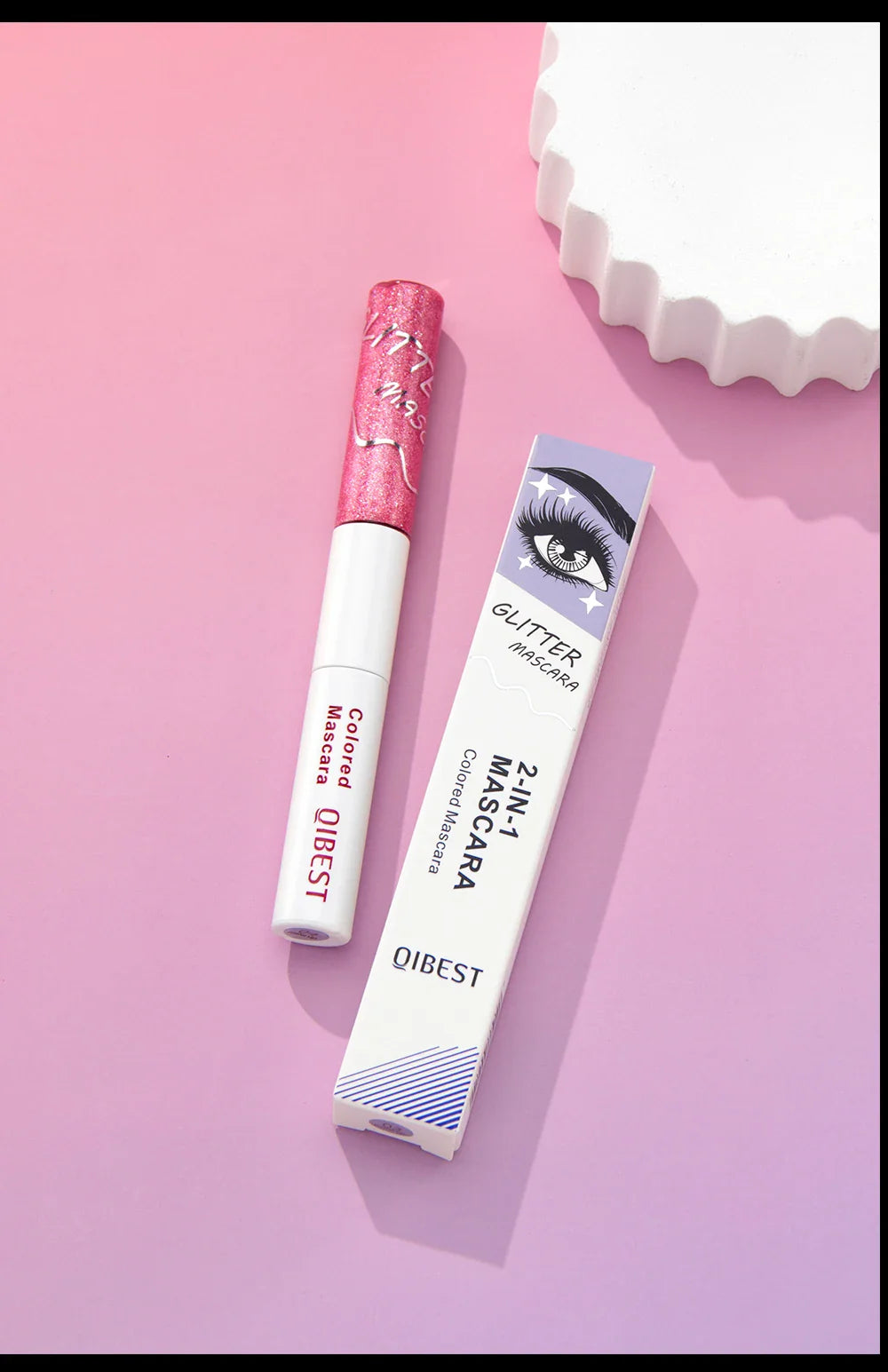 QIBEST Double Ended Diamond Glitter Mascara Lasting Colored Mascara Eyelashes Pink Blue Green Red Voluminous Mascara Rimel
