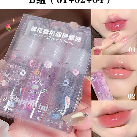 3Pcs/box Transparent Glitter Lip Gloss Set Clear Water Light Lip Glaze Moisturizer Color Changing Lip Oil Jelly Mirror Lipsticks