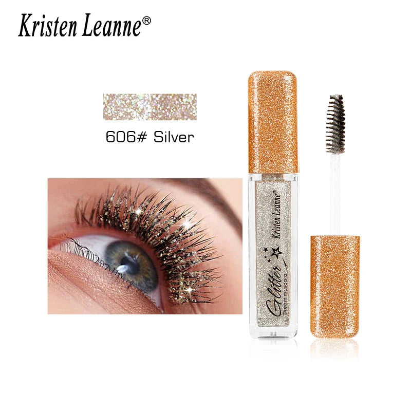 Rose Gold Sequin Glitter Mascara Shiny Eyelashes Quick Dry Waterproof Curling Thick Diamond Colored Mascara Shimmer Eye Makeup