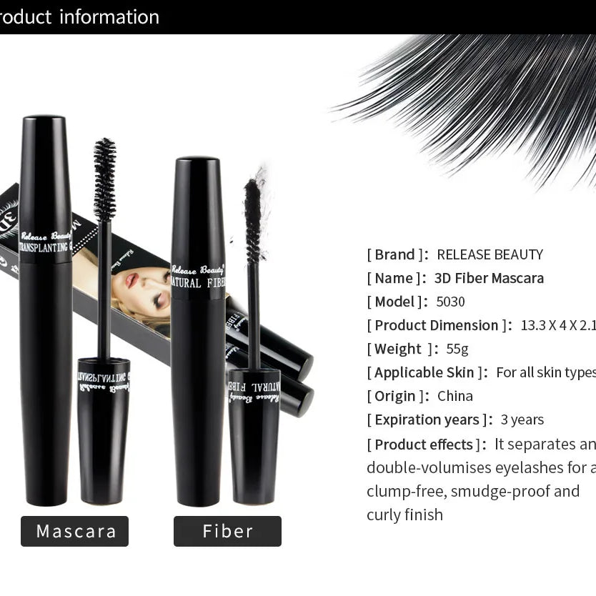 3D Lash Volumizing Mascara 2-Piece Set, Lengthening & Curling Effect, Waterproof Smudge-Proof for Dramatic Long Lashes, Black