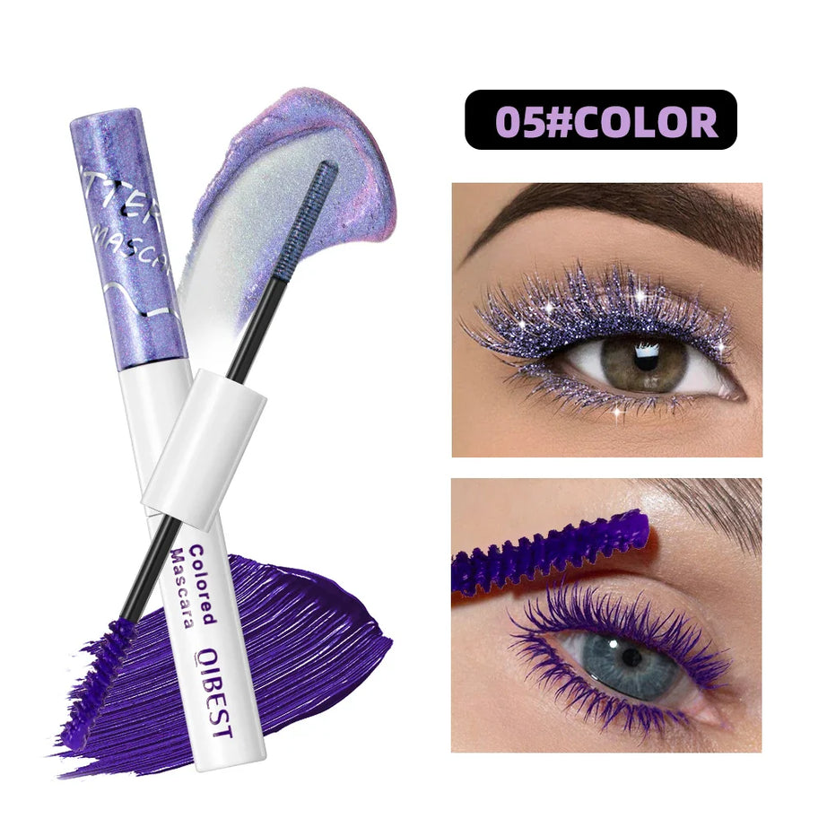 QIBEST Double Ended Diamond Glitter Mascara Lasting Colored Mascara Eyelashes Pink Blue Green Red Voluminous Mascara Rimel