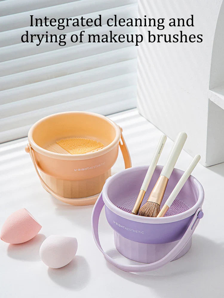 Makeup Brush Cleaning Bowl Beauty Egg Cleaning Tool Storage Set Brush Powder Puff Dry Cleaning Silicone Drying Shelf