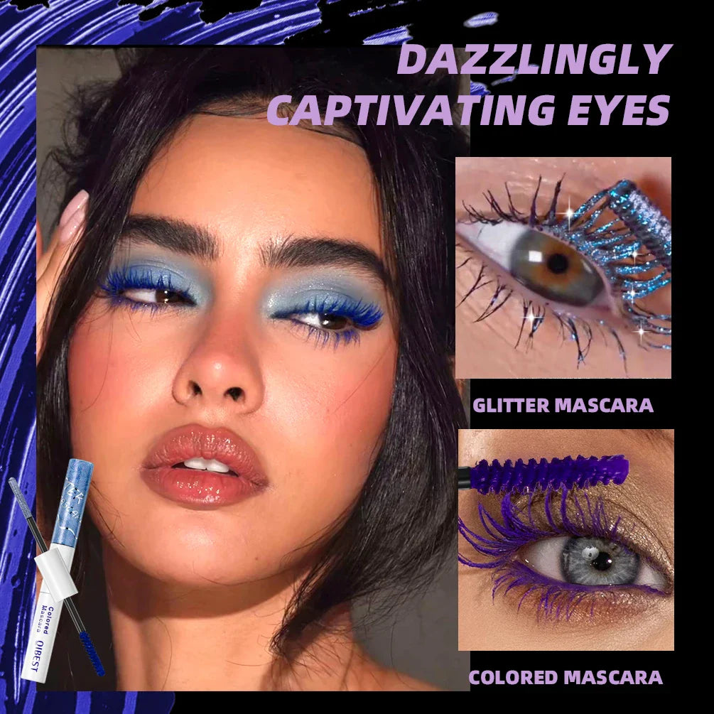 QIBEST Double Ended Diamond Glitter Mascara Lasting Colored Mascara Eyelashes Pink Blue Green Red Voluminous Mascara Rimel