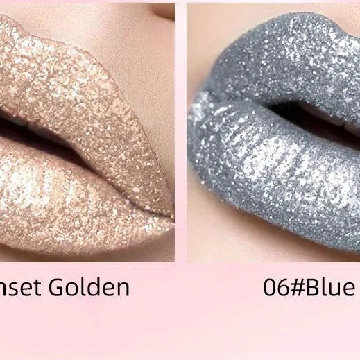 Metallic Glitter Liquid Lipstick Makeup Waterproof Lip Gloss Long-lasting Shimmer Metal Diamond Lip Glaze Tint Charming