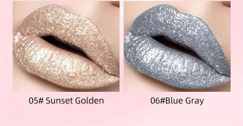 Metallic Glitter Liquid Lipstick Makeup Waterproof Lip Gloss Long-lasting Shimmer Metal Diamond Lip Glaze Tint Charming