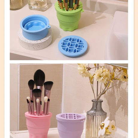 Multifunction Silicone Folding Makeup Brush Cleaning Cup Cleaning and drying 2-in-1 storage cup Beauty Cosmetic Brush Scrub Cup