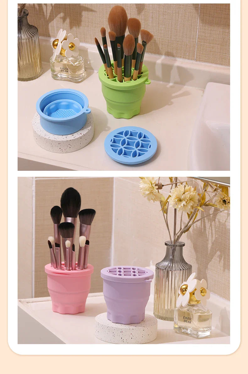 Multifunction Silicone Folding Makeup Brush Cleaning Cup Cleaning and drying 2-in-1 storage cup Beauty Cosmetic Brush Scrub Cup