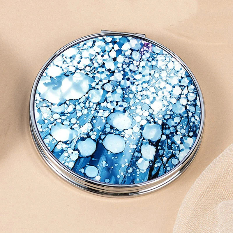 Stripe Pattern Vintage Hand Women Mini Compact Makeup Mirror Portable Green/Purple/Blue Bag Mirror