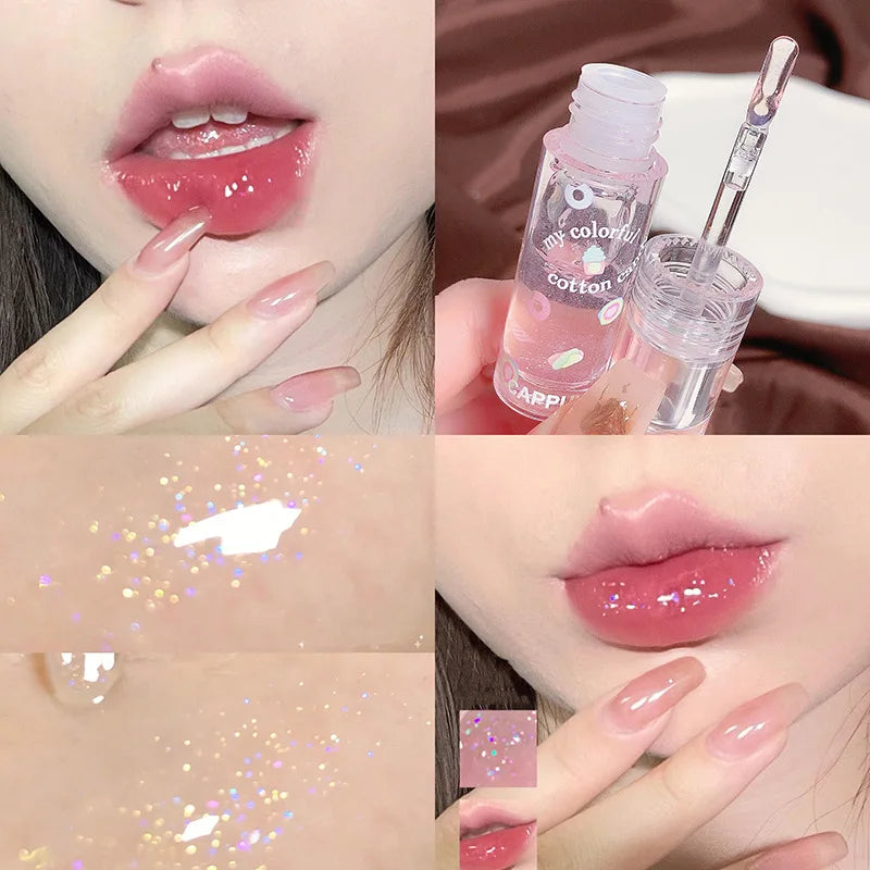 3Pcs/box Transparent Glitter Lip Gloss Set Clear Water Light Lip Glaze Moisturizer Color Changing Lip Oil Jelly Mirror Lipsticks